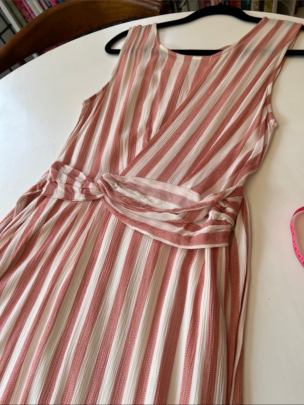 Striped Sleeveless Chenault Midi Dress in Rose and Cream